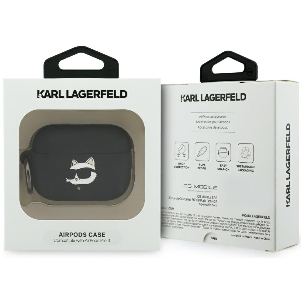 Funda Karl Lagerfeld Silicone Choupette's Head 3D para Apple AirPods Pro 3, Negra