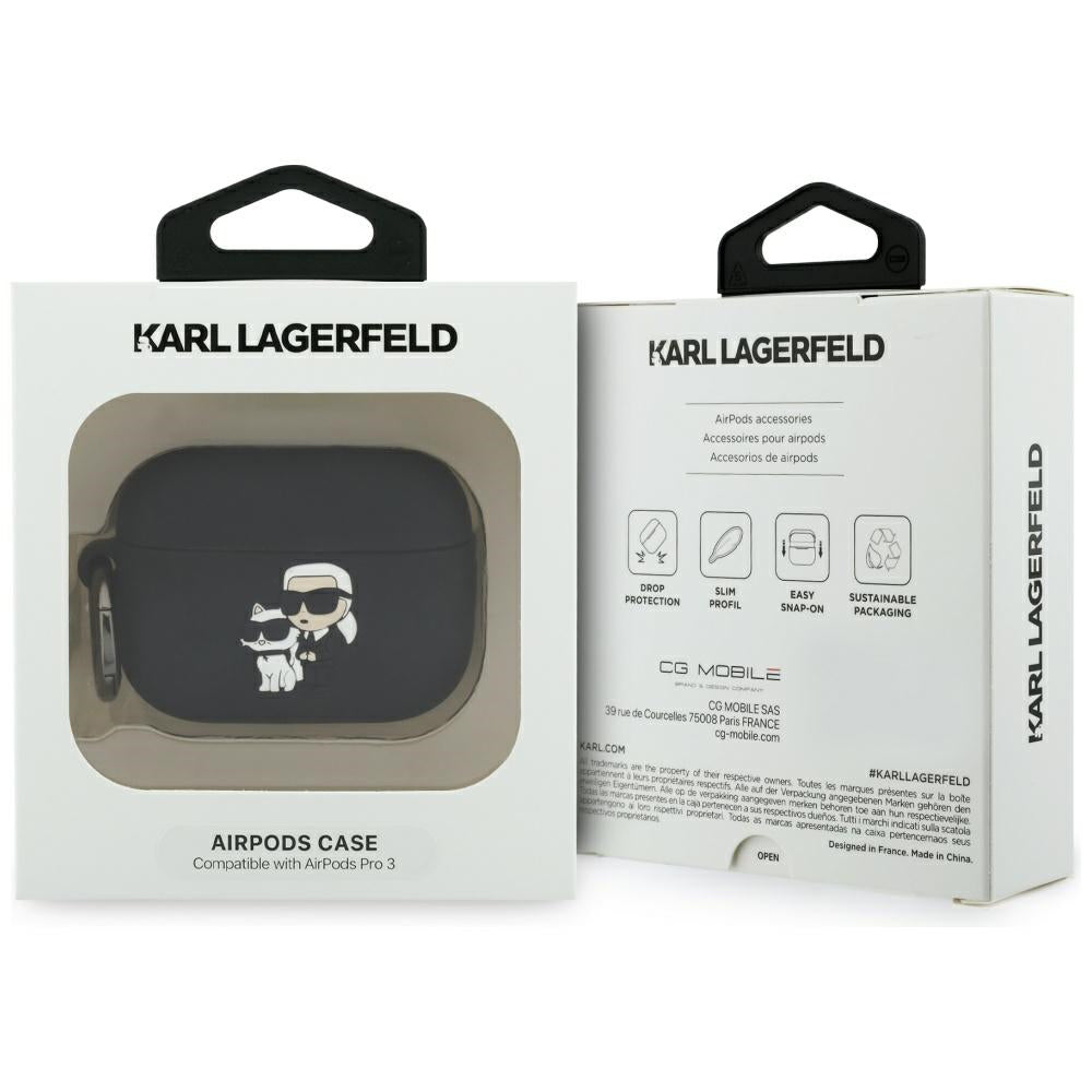 Funda Karl Lagerfeld Silicone Karl & Choupette 3D para Apple AirPods Pro 3, Negra