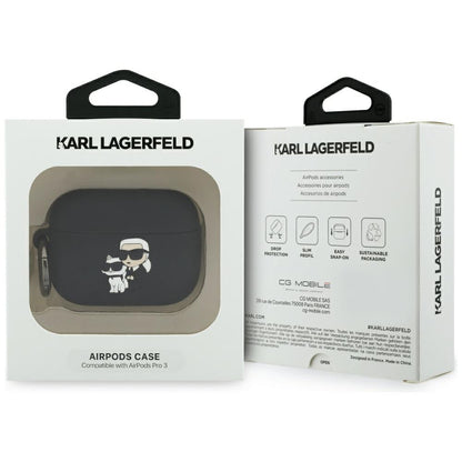 Funda Karl Lagerfeld Silicone Karl & Choupette 3D para Apple AirPods Pro 3, Negra