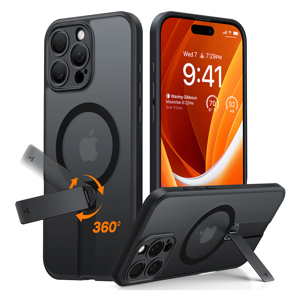 Funda MagSafe para Apple iPhone 16 Pro, Torras, Pstand Spin, Negra