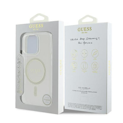 Funda MagSafe para Apple iPhone 16 Pro, Guess, IML Glitter Ring, Transparente GUHMP16LHFGERET
