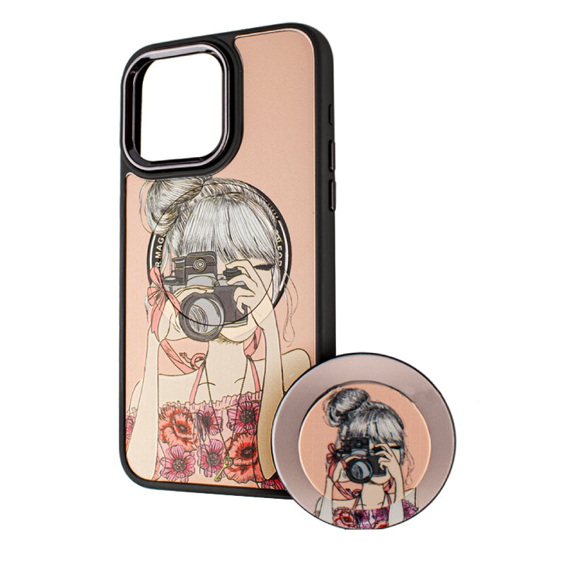 Funda MagSafe para Apple iPhone 14 Pro Max, BOTER, MagPopsocket Photo Girl, Multicolor