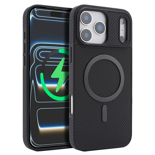 Funda MagSafe para Apple iPhone 17 Pro Max, OEM, Anillo de Metal de Carbono, Negra