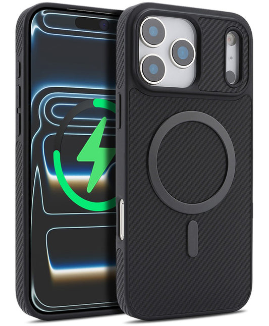 Funda MagSafe para Apple iPhone 17 Pro, OEM, Anillo de Metal de Carbono, Negra