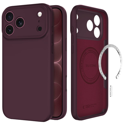 Funda MagSafe para Apple iPhone 18 Pro / 17 Pro, Tech-Protect, silicona, color burdeos