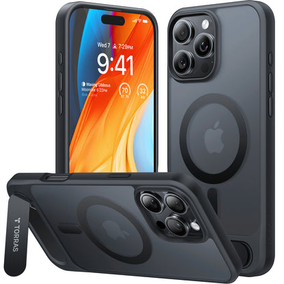 Funda MagSafe para Apple iPhone 16 Pro, Torras, Pstand, Negra