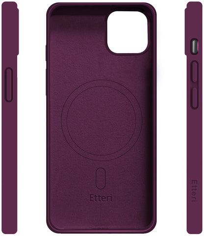 Funda MagSafe para Apple iPhone 15, Etteri, Silicone Mag, Granate
