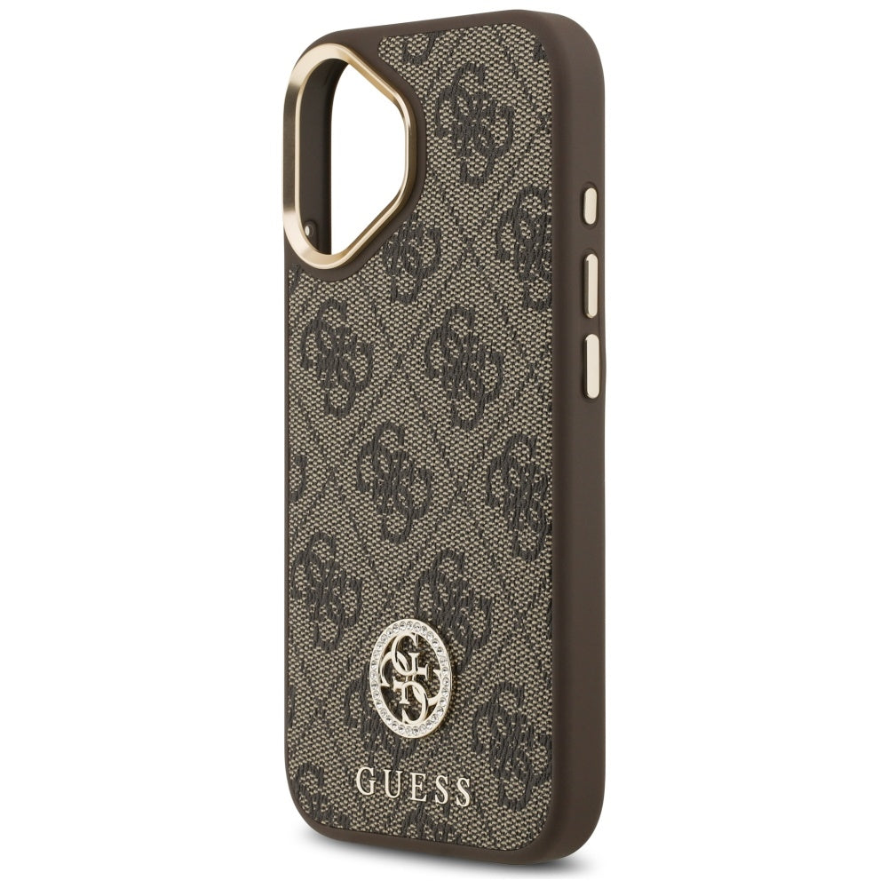 Funda MagSafe para Apple iPhone 17, Guess, 4G Strass Logo con Correa Grande, Marrón, Reacondicionada