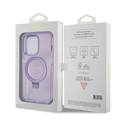 Funda MagSafe para Apple iPhone 15 Pro Max, Guess, IML Ring Stand Glitter, Morado GUHMP15XHRSGSU