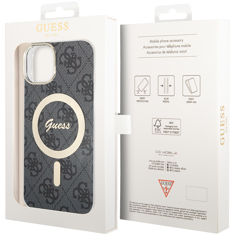 Funda MagSafe para Apple iPhone 15, Guess, 4G IML, Negra GUHMP15SH4STK