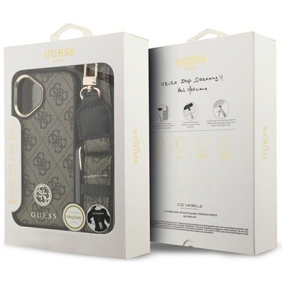 Funda MagSafe para Apple iPhone 17, Guess, 4G Strass Logo con Correa Grande, Marrón, Reacondicionada