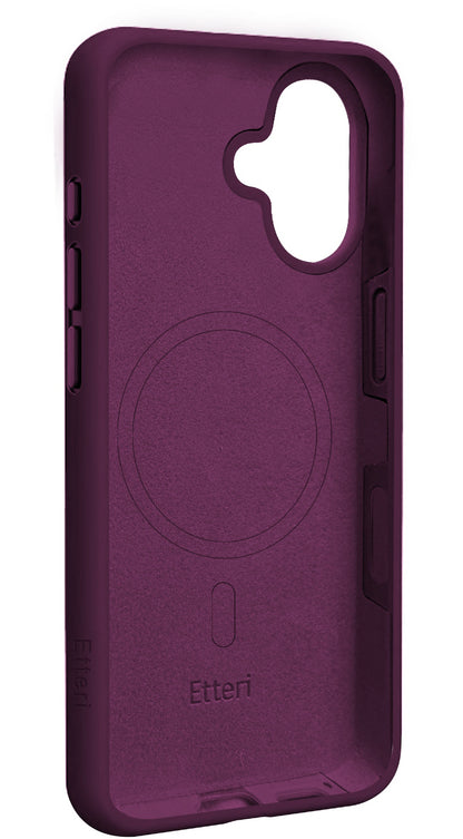 Funda MagSafe para Apple iPhone 16, Etteri, Silicone Mag, Granate