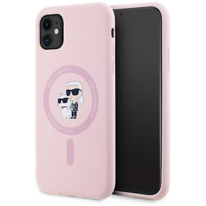 Funda MagSafe para Apple iPhone 11, Karl Lagerfeld, Silicona Karl & Choupette, Rosa.