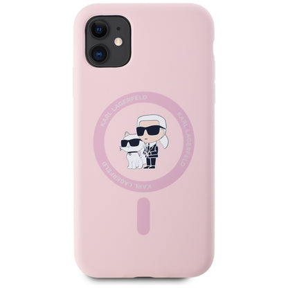 Funda MagSafe para Apple iPhone 11, Karl Lagerfeld, Silicona Karl & Choupette, Rosa.