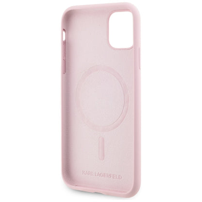 Funda MagSafe para Apple iPhone 11, Karl Lagerfeld, Silicona Karl & Choupette, Rosa.