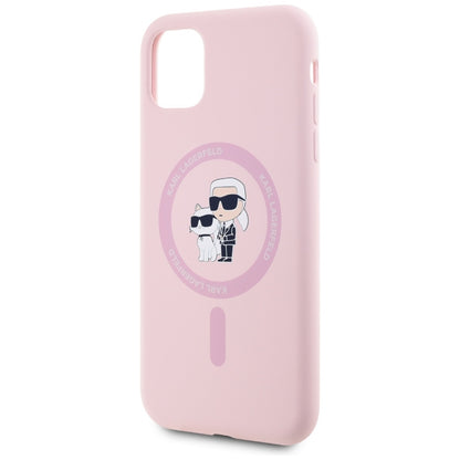 Funda MagSafe para Apple iPhone 11, Karl Lagerfeld, Silicona Karl & Choupette, Rosa.