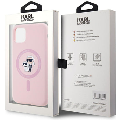 Funda MagSafe para Apple iPhone 11, Karl Lagerfeld, Silicona Karl & Choupette, Rosa.