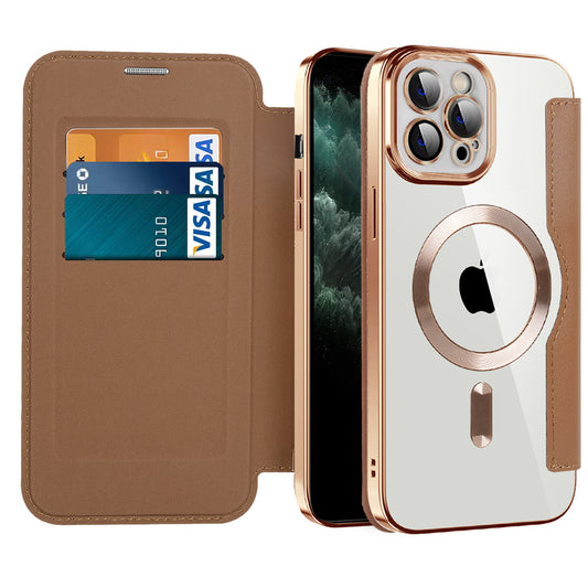 Funda MagSafe para Apple iPhone 11 Pro Max, Techsuit, SmartMag Book, Marrón