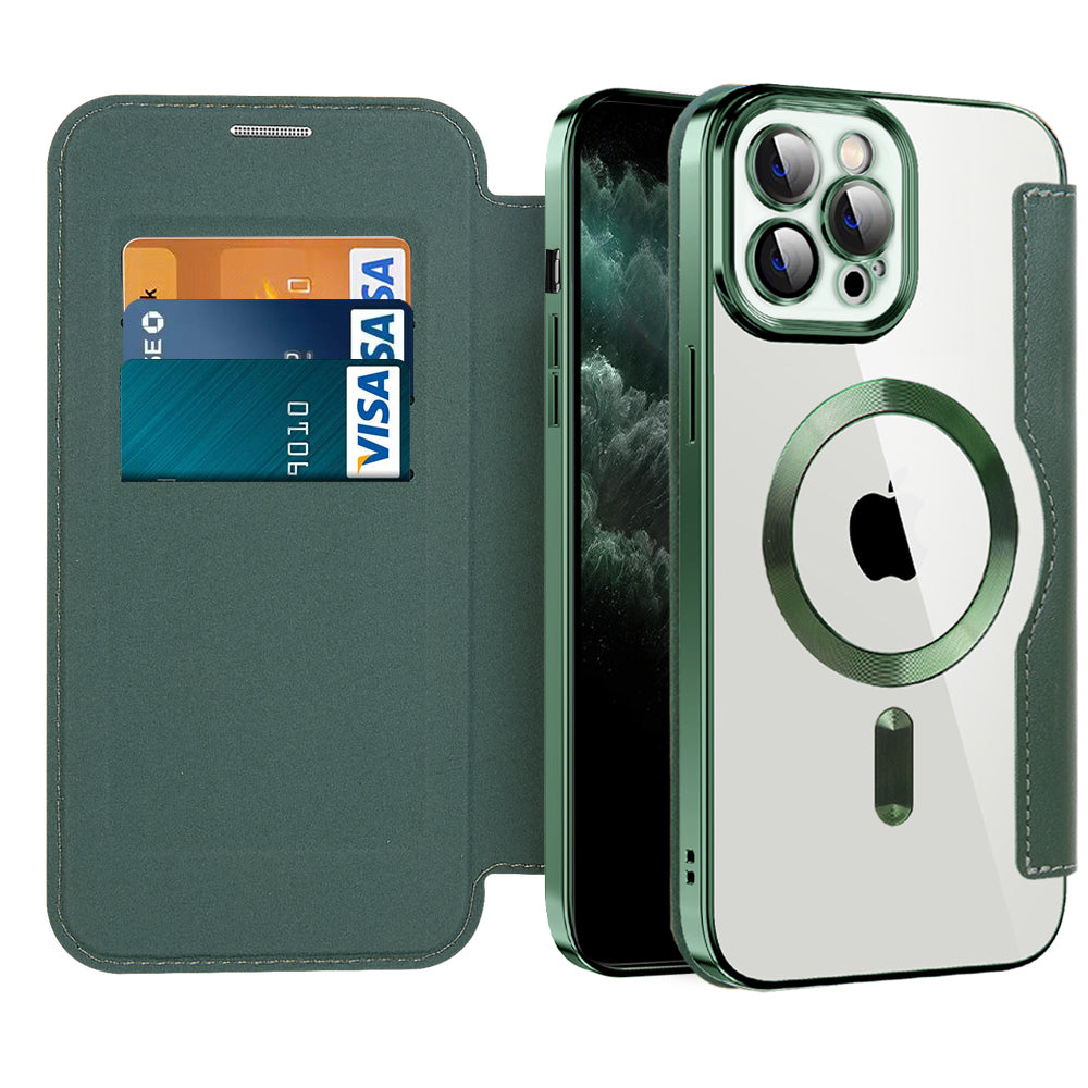 Funda MagSafe para Apple iPhone 11 Pro Max, Techsuit, SmartMag Book, Verde