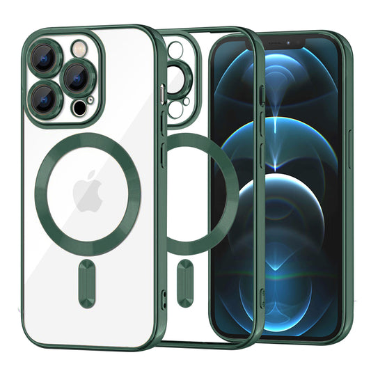 Funda MagSafe para Apple iPhone 12 Pro Max, Techsuit, Luxury Crystal, Verde Oscuro