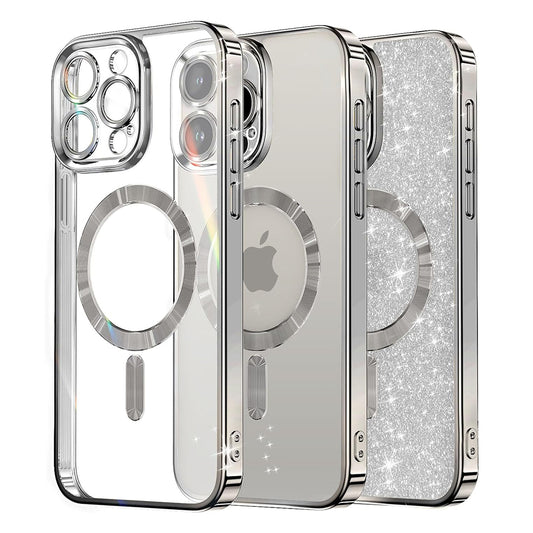 Funda MagSafe para Apple iPhone 12 Pro, Techsuit, Luxury Glitter, Plateada