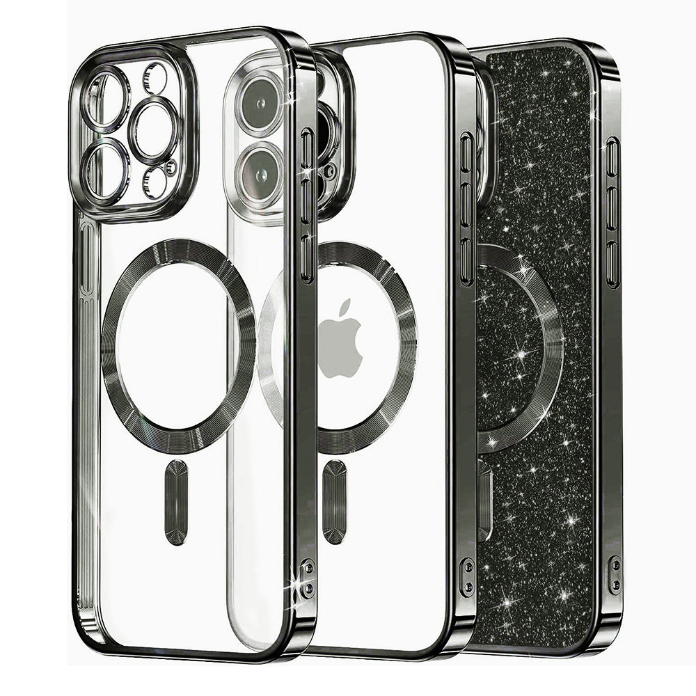 Funda MagSafe para Apple iPhone 12 Pro, Techsuit, Luxury Glitter, Negra