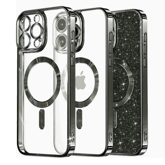 Funda MagSafe para Apple iPhone 12 Pro, Techsuit, Luxury Glitter, Negra
