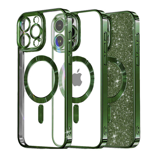 Funda MagSafe para Apple iPhone 12 Pro, Techsuit, Luxury Glitter, Verde Oscuro