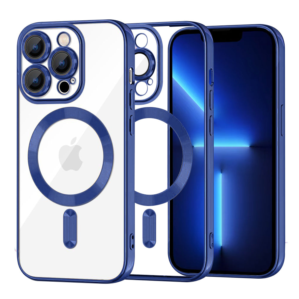 Funda MagSafe para Apple iPhone 13 Pro Max, Techsuit, Luxury Crystal, Azul Oscuro