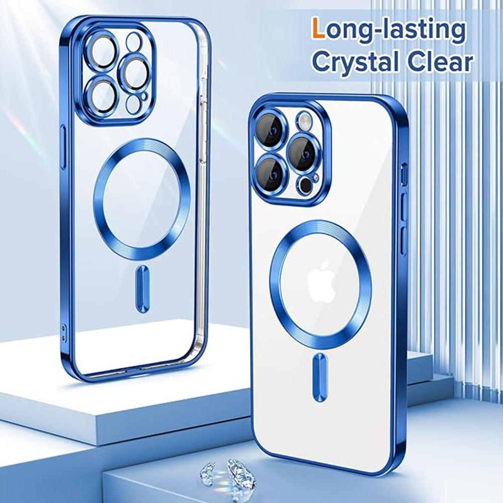 Funda MagSafe para Apple iPhone 13 Pro Max, Techsuit, Luxury Crystal, Azul Oscuro