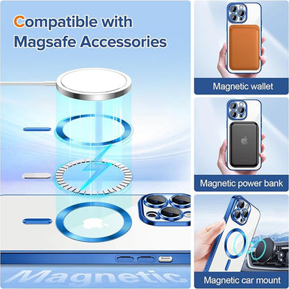 Funda MagSafe para Apple iPhone 13 Pro Max, Techsuit, Luxury Crystal, Azul Oscuro