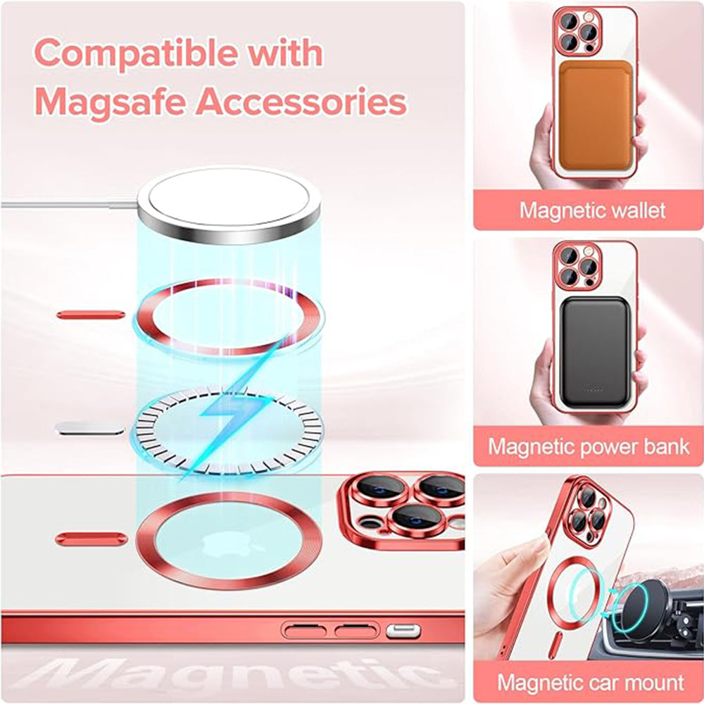 Funda MagSafe para Apple iPhone 13 Pro Max, Techsuit, Luxury Crystal, Roja