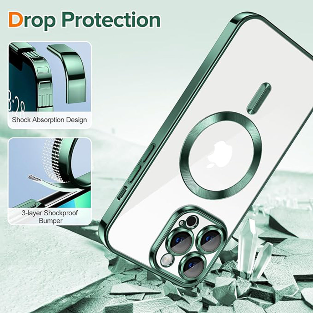 Funda MagSafe para Apple iPhone 13 Pro Max, Techsuit, Luxury Crystal, Verde Oscuro