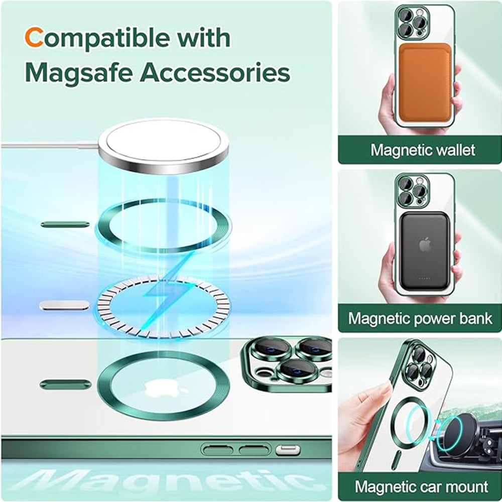 Funda MagSafe para Apple iPhone 13 Pro Max, Techsuit, Luxury Crystal, Verde Oscuro