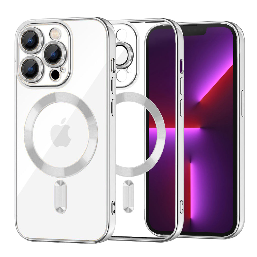 Funda MagSafe para Apple iPhone 13 Pro, Techsuit, Luxury Crystal, Plateada