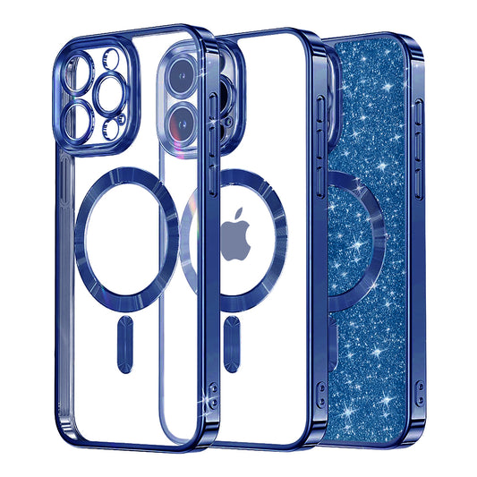 Funda MagSafe para Apple iPhone 13 Pro, Techsuit, Luxury Glitter, Azul Oscuro