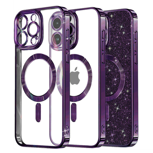 Funda MagSafe para Apple iPhone 13 Pro, Techsuit, Luxury Glitter, Morado Oscuro