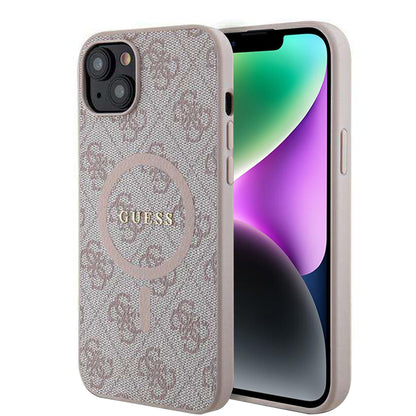Funda MagSafe para Apple iPhone 14, Guess, 4G Ring Classic Logo, Rosa