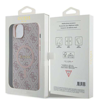 Funda MagSafe para Apple iPhone 14, Guess, 4G Ring Classic Logo, Rosa