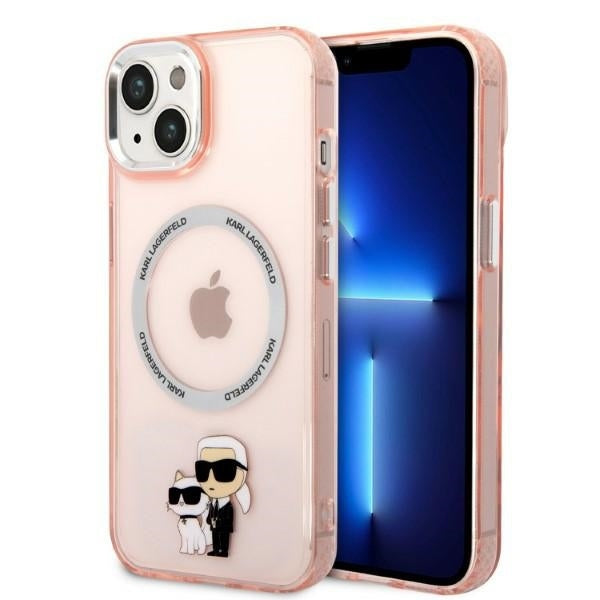 Funda MagSafe para Apple iPhone 14, Karl Lagerfeld, Ikonik Karl & Choupette, Rosa