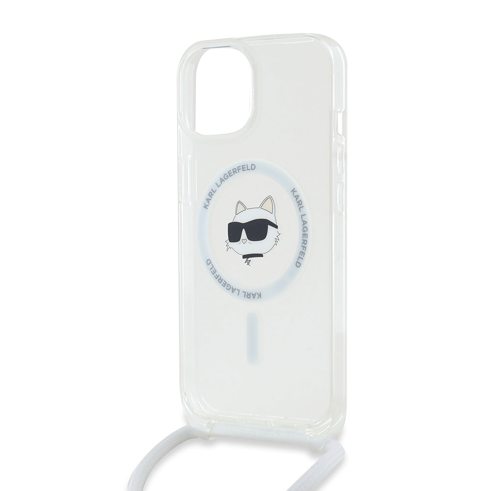 Funda MagSafe para Apple iPhone 14, Karl Lagerfeld, IML Crossbody Choupette's Head with Strap, Transparente