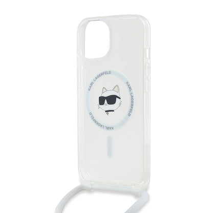 Funda MagSafe para Apple iPhone 14, Karl Lagerfeld, IML Crossbody Choupette's Head with Strap, Transparente
