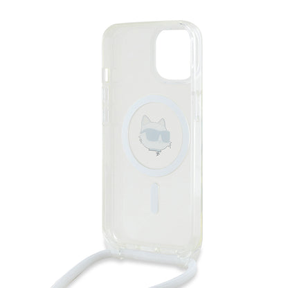 Funda MagSafe para Apple iPhone 14, Karl Lagerfeld, IML Crossbody Choupette's Head with Strap, Transparente