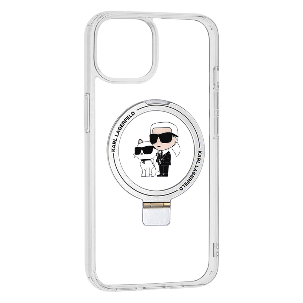 Funda MagSafe para Apple iPhone 14, Karl Lagerfeld, Ring Stand Karl & Choupette, Blanca