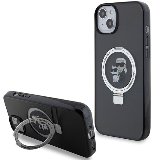 Funda MagSafe para Apple iPhone 14, Karl Lagerfeld, Ring Stand Karl & Choupette, Negra