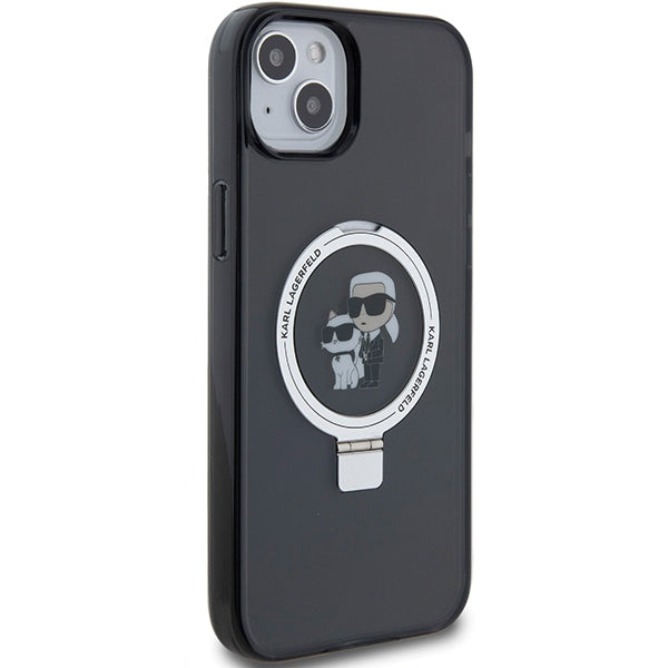 Funda MagSafe para Apple iPhone 14, Karl Lagerfeld, Ring Stand Karl & Choupette, Negra