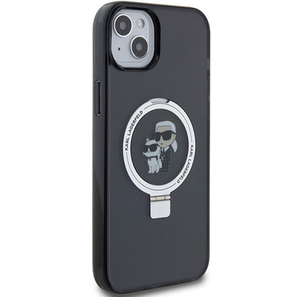 Funda MagSafe para Apple iPhone 14, Karl Lagerfeld, Ring Stand Karl & Choupette, Negra