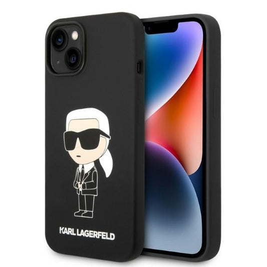 Funda MagSafe para Apple iPhone 14 Plus, Karl Lagerfeld, Silicona Ikonik Karl, Negra