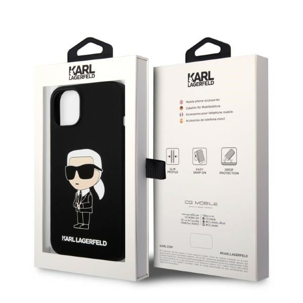 Funda MagSafe para Apple iPhone 14 Plus, Karl Lagerfeld, Silicona Ikonik Karl, Negra