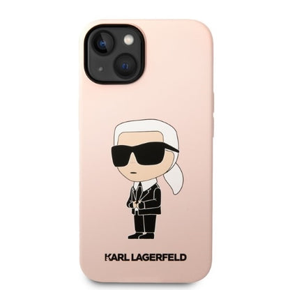 Funda MagSafe para Apple iPhone 14 Plus, Karl Lagerfeld, Silicona Ikonik Karl, Rosa.
